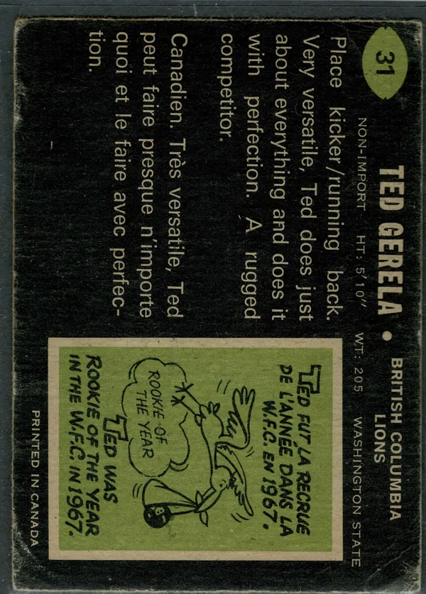 31 Ted Gerela 1970 O Pee Chee Back Vg Ex from 4 1