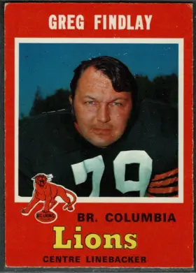 1971 O-Pee-Chee Greg Findlay #42 BC Lions CFL All-Star Vintage Football Card