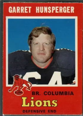 1971 O-Pee-Chee Garret Hunsperger #43 Error Card BC Lions Vintage CFL Football