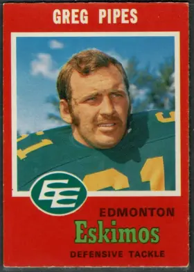 1971 O-Pee-Chee Greg Pipes #58 Edmonton Eskimos