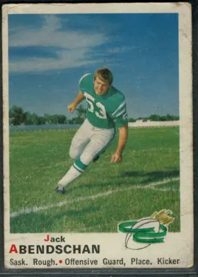 1970 O-Pee-Chee Jack Abendschan #84 CFL Hall of Famer Saskatchewan Roughriders