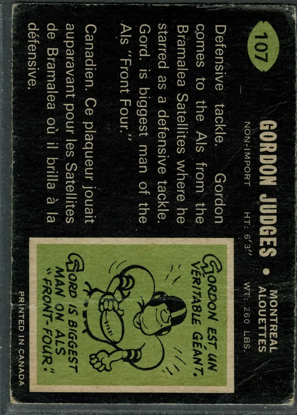 107 Gordon Judges 1970 O Pee Chee from Back Gvg