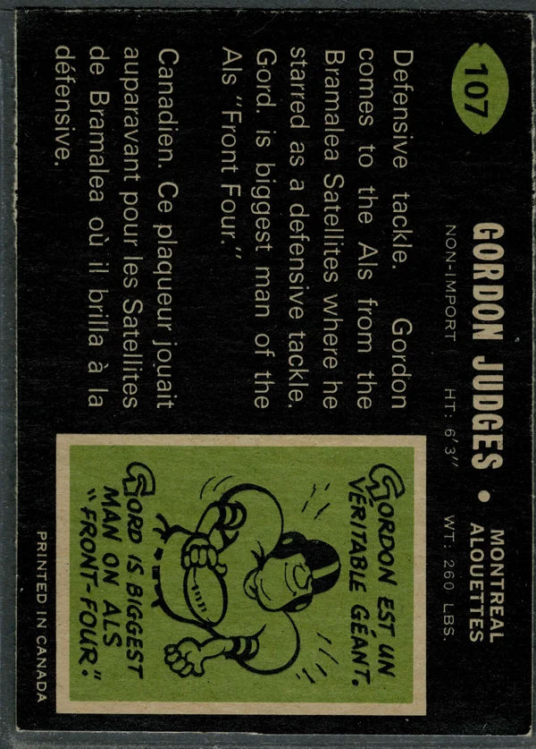 107 Gordon Judges 1970 O Pee Chee from Back Vgex
