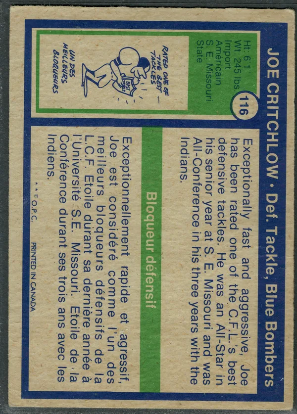 116 Joe Critchlow 1972 O Pee from Chee Back