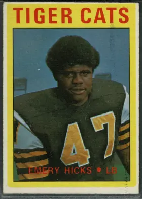 1972 O-Pee-Chee CFL Emery Hicks #12 Late-Season Trade Hamilton Tiger-Cats