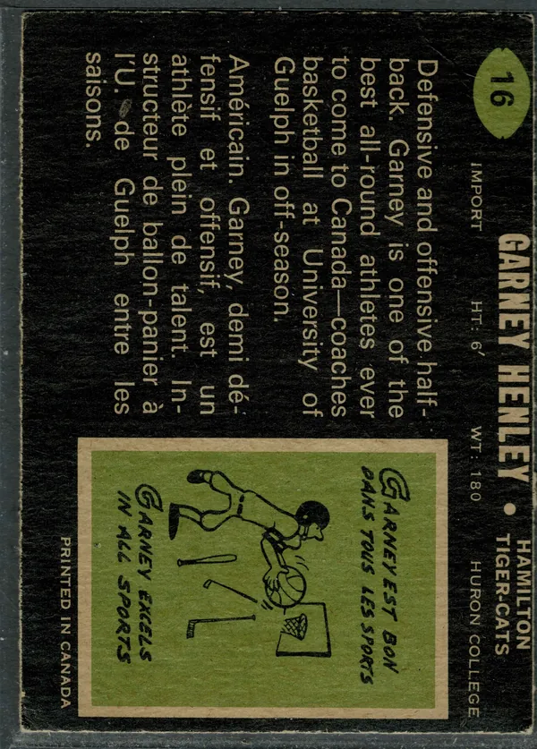 16 Garney Henley 1971 O Pee Chee Back Vg from Ex 4