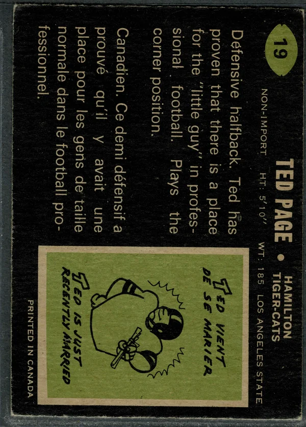 19 Ted Page 1970 O Pee Chee from Back Ex5
