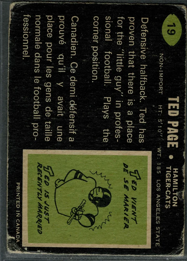 19 Ted Page 1970 O Pee Chee from Back Vgex4