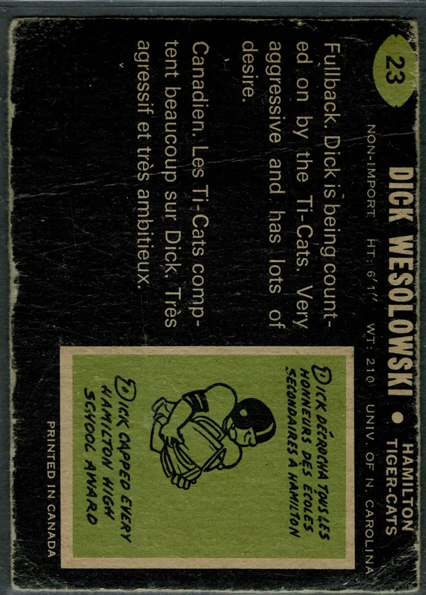 23 Dick Wesolowski 1970 O Pee Chee from Back Vgex4