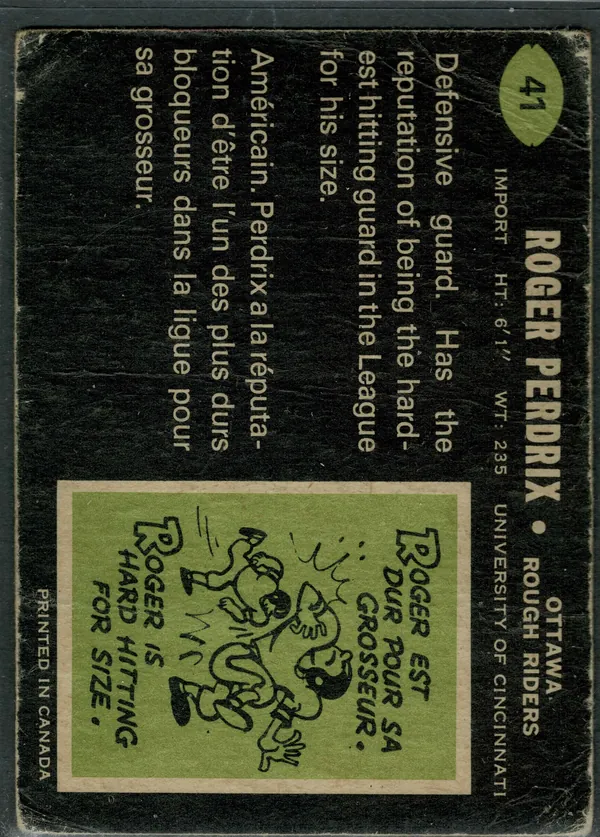 41 Roger Perdrix 1970 O Pee Chee Cfl Back from Vg 3