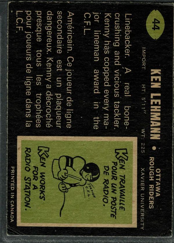 44 Ken Lehmann 1970 O Pee Chee Back from Ex 5