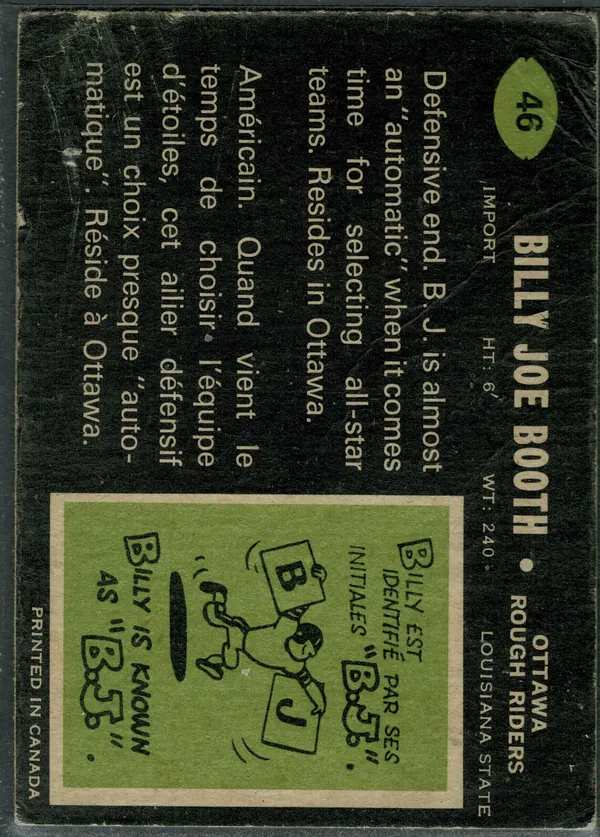 46 Billy Joe Booth 1970 O Pee Chee Back Vg from Ex 4
