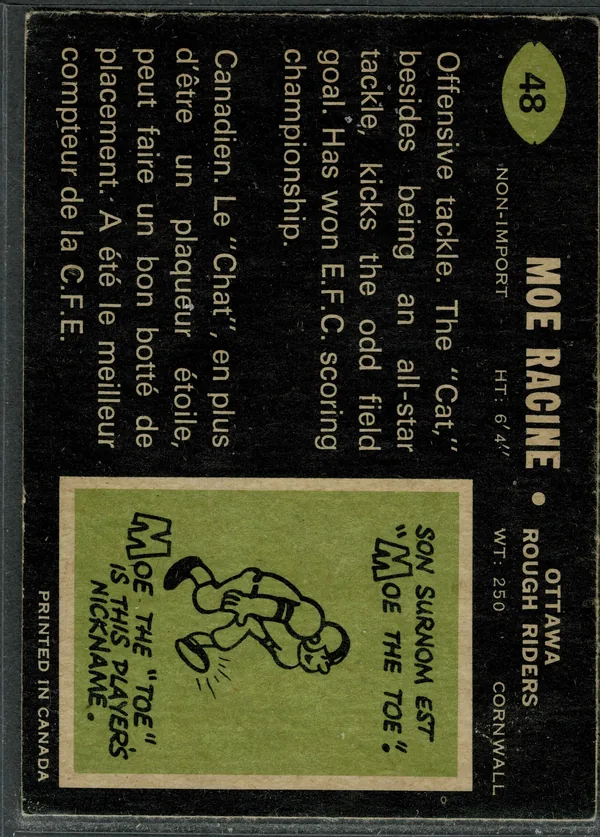 48 Moe Racine 1970 O Pee Chee Cfl Back Vg from Ex 4