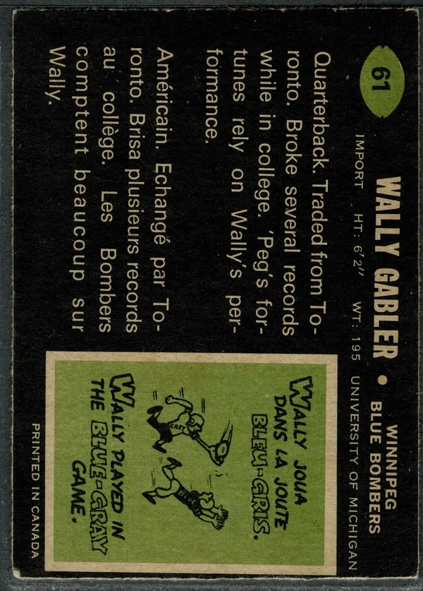61 Wally Gabler 1970 O Pee Chee Back from Vgex 4