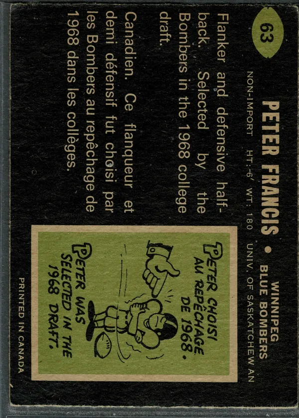 63 Peter Francis 1970 O Pee Chee Back from Ex 5