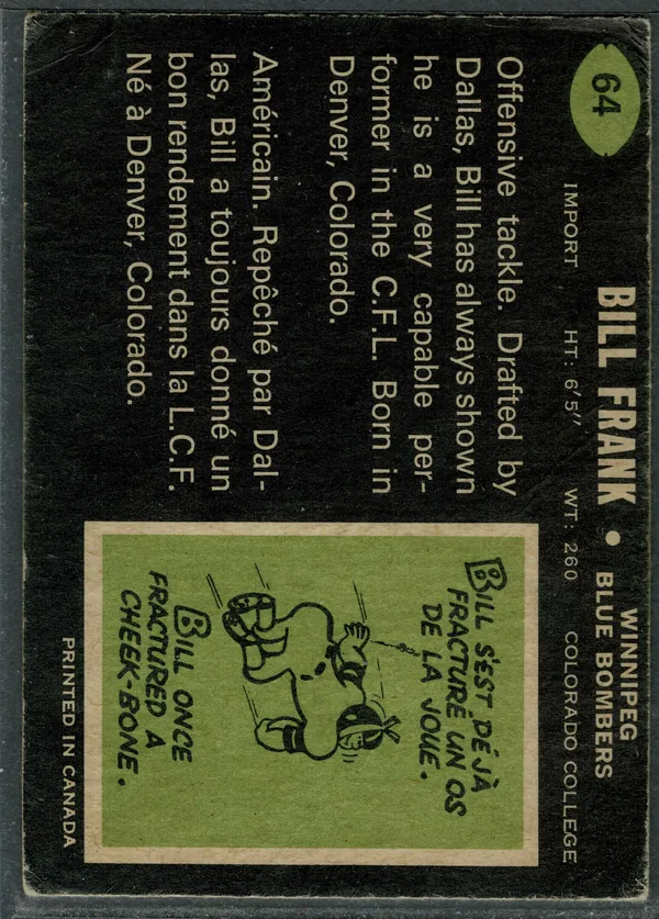 64 Bill Frank 1970 O Pee Chee Back from Vgex 4