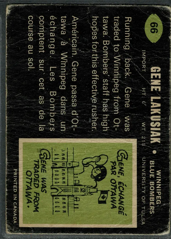 66 Gene Lakusiak 1970 O Pee Chee from Back G2