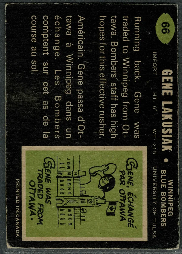 66 Gene Lakusiak 1970 O Pee Chee Back from Vg Ex4