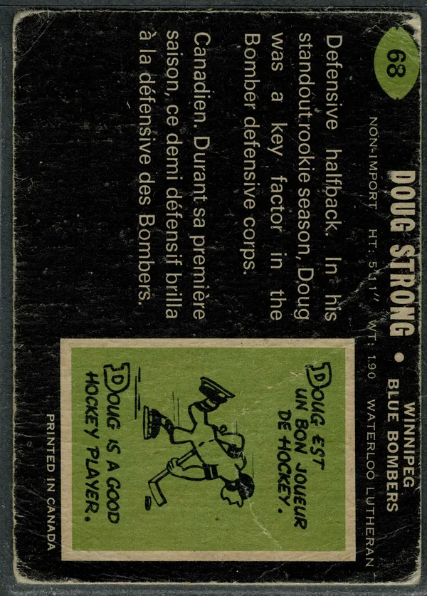 68 Doug Strong 1970 O Pee Chee from Back Vg3