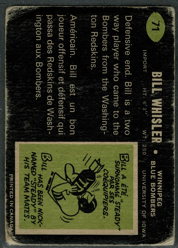 71 Bill Whisler 1970 O Pee Chee from Back G2
