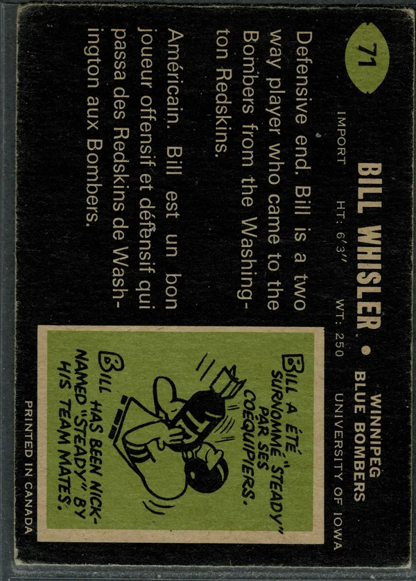 71 Bill Whisler 1970 O Pee Chee Back from Vg Ex4