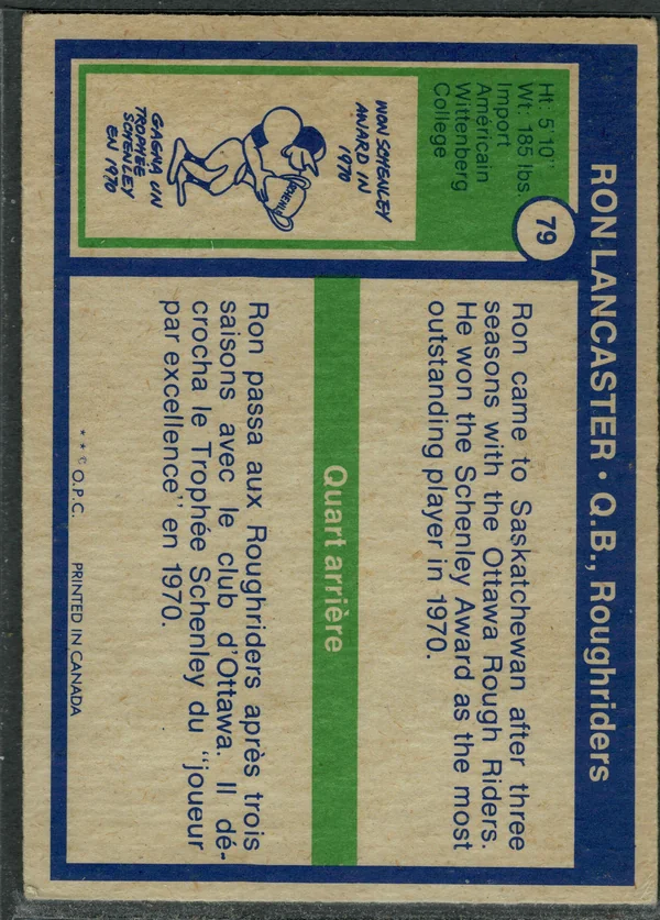 79 Ron Lancaster 1972 O Pee from Chee Back