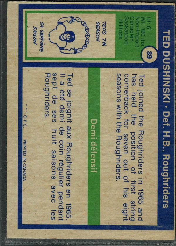 89 Ted Dushinski 1972 O Pee from Chee Back