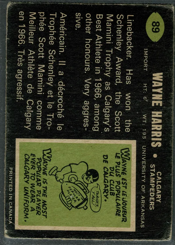 89 Wayne Harris 1970 O Pee Chee from Back Exmt6