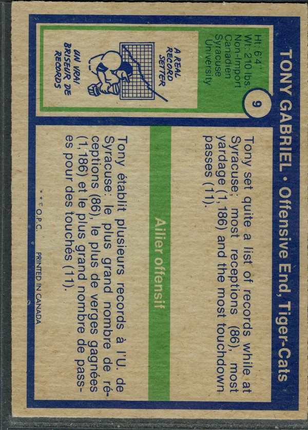 9 Tony Gabriel 1972 O Pee from Chee Back