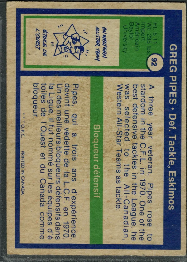 92 Greg Pipes 1972 O Pee from Chee Back