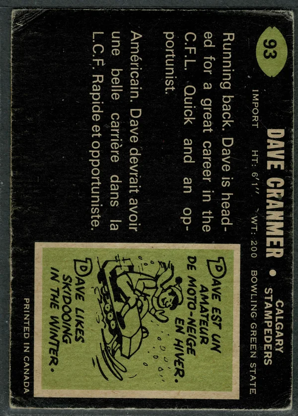 93 Dave Cranmer 1970 O Pee Chee Back Ex from 5 1