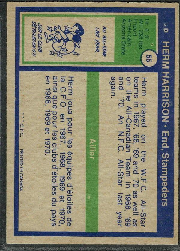 O Pee Chee 55 Herm Harrison 1972 O Pee Chee from Cfl Back