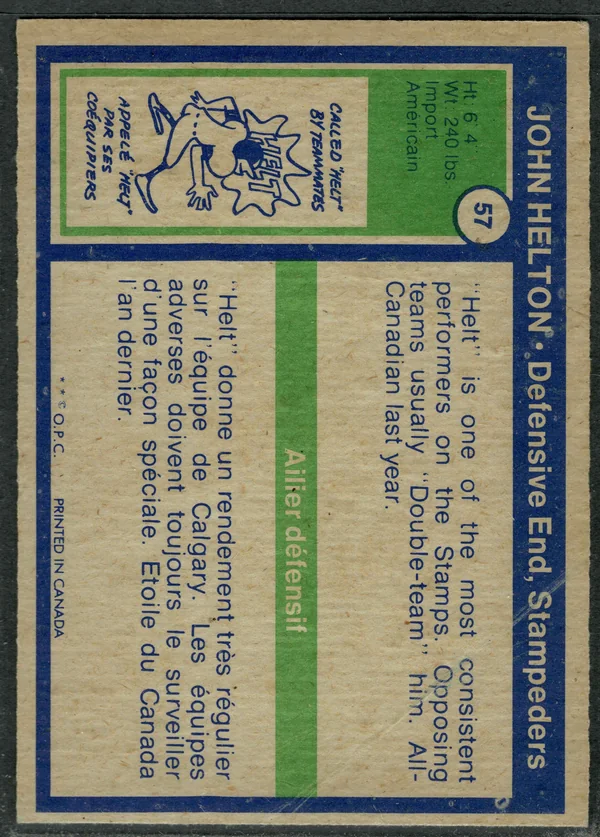 O Pee Chee 57 John Helton 1972 O Pee Chee from Cfl Back