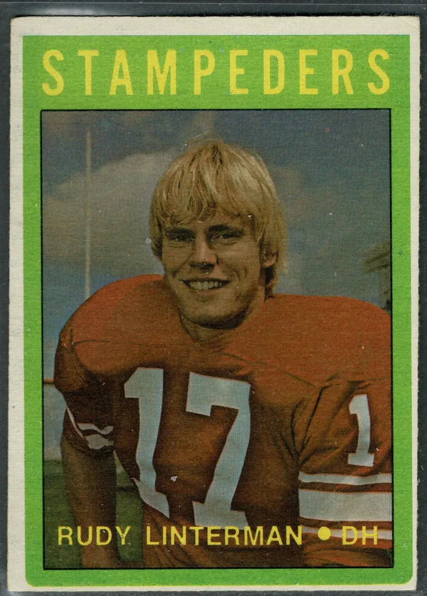 1972 O-Pee-Chee CFL Rudy Linterman #63 Grey Cup Champion Calgary Stampeders
