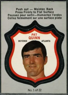1972-73 O-Pee-Chee Player Crests Pat Quinn #1 Push-Out Insert Atlanta Flames