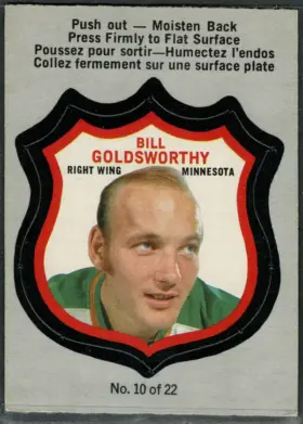 1972-73 O-Pee-Chee Player Crests Bill Goldsworthy #10 Push-Out Insert Minnesota North Stars