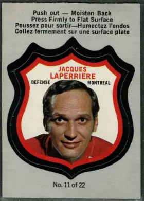 1972-73 O-Pee-Chee Player Crests Jacques Laperriere #11 Push-Out Insert Montreal Canadiens