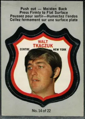 1972-73 O-Pee-Chee Walt Tkaczuk #14 Player Crest Insert New York Rangers Hockey Card