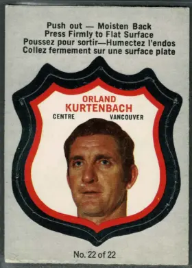 1972-73 O-Pee-Chee Player Crests Orland Kurtenbach #22 Push-Out Insert Vancouver Canucks