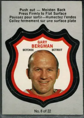 1972-73 O-Pee-Chee Gary Bergman #8 Player Crest Insert Detroit Red Wings Hockey Card